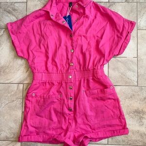 Pink Elastic Waist Summer Romper